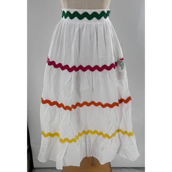 Palms Away Dresses & Skirts - Palms Away A Line Midi Skirt Womens Small White Striped Pleated Side Zipper